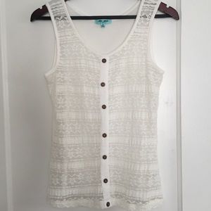 Zenana Lace Front Sleeveless Shirt